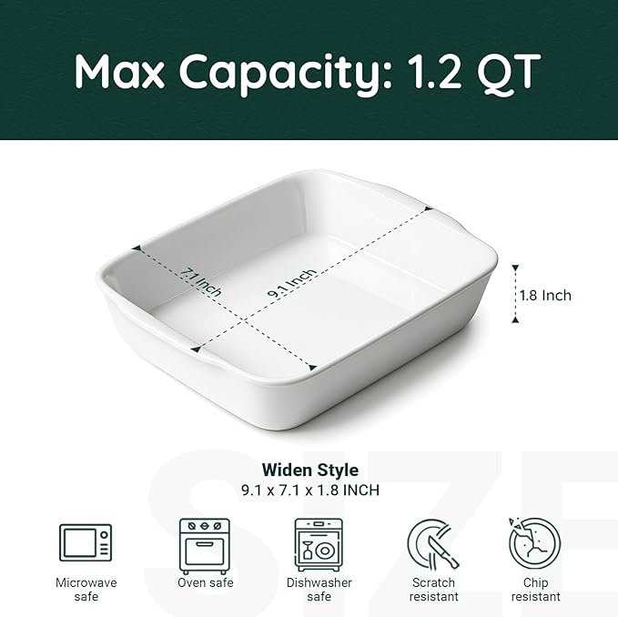 HOMBENE 1.2 QT Ceramic Baking Dish, White Casserole Dish,Lasagna Pan for Oven, Bakeware for Baking, Kitchen Decor, Microwave Oven Safe, Dinner Party (7.1" x 9.1") - Image 2