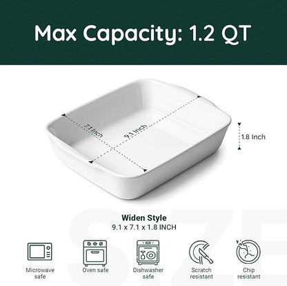 HOMBENE 1.2 QT Ceramic Baking Dish, White Casserole Dish,Lasagna Pan for Oven, Bakeware for Baking, Kitchen Decor, Microwave Oven Safe, Dinner Party (7.1" x 9.1") - Image 2