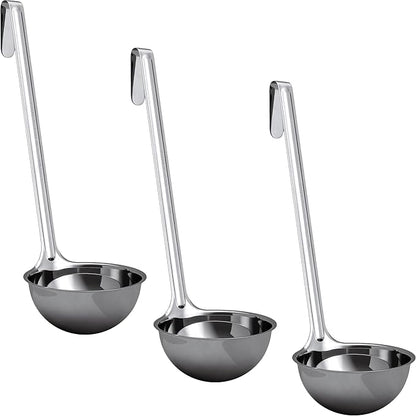 Super Sturdy, Ergonomic 8 Oz. Soup Ladle 3 Pk. Stainless Steel Ladles with Long Handles. Best Kitchen Accessories for Stirring, Portioning and Serving Soups, Chili and Stew in Restaurants and at Home by FoodRestaurantSupplies