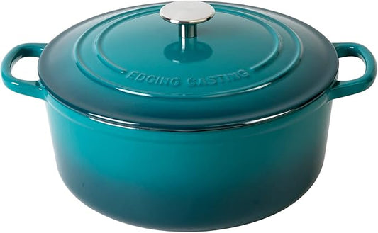 EDGING CASTING Dutch Ovens with Lid, Enameled Cast Iron Covered 5.5 Quart Dutch Oven with Dual Handle, Darkcyan by EDGINGCOOKWARE