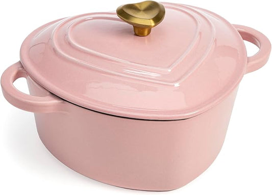 Paris Hilton Enameled Cast Iron Dutch Oven Heart-Shaped Pot with Lid, Dual Handles, Works on All Stovetops, Oven Safe to 500°F, 2-Quart, Pink by TheWorldofParisHilton