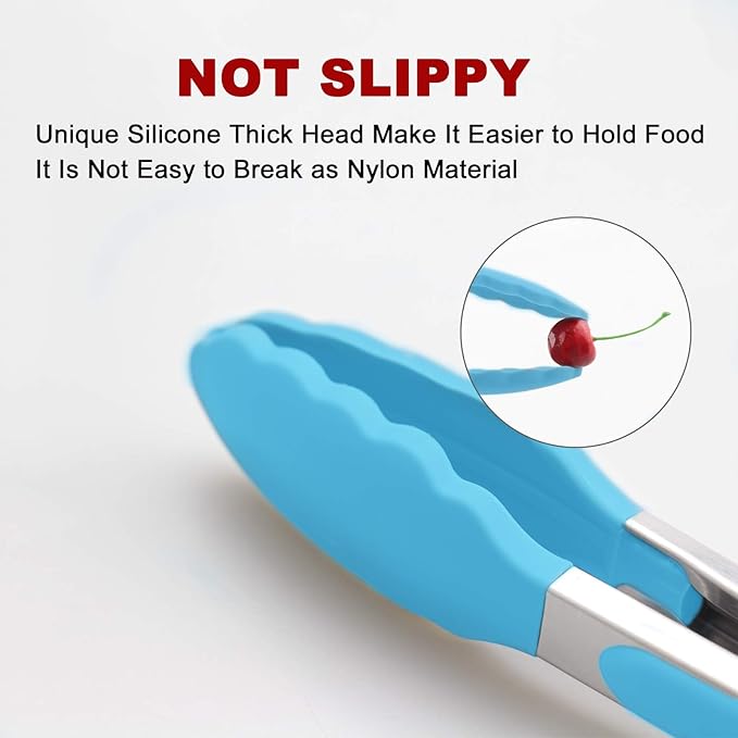 2 Pack Silicone Kitchen Tongs – 9" & 12" Set, Heat Resistant up to 500°F, Non‑Stick Cookware Safe, Wavy Silicone Tips, BPA Free, Locking Clip & Hanging Loop, Blue - Image 2