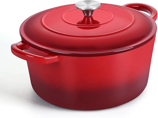 TeamFar Enameled Cast Iron Dutch Oven, 6 Quart Pot with Lid & Dual Handles - Heavy Duty Cookware Oven Safe up to 500° F for Bread Baking, Stews, Braising, Roasting - Red by TeamFar