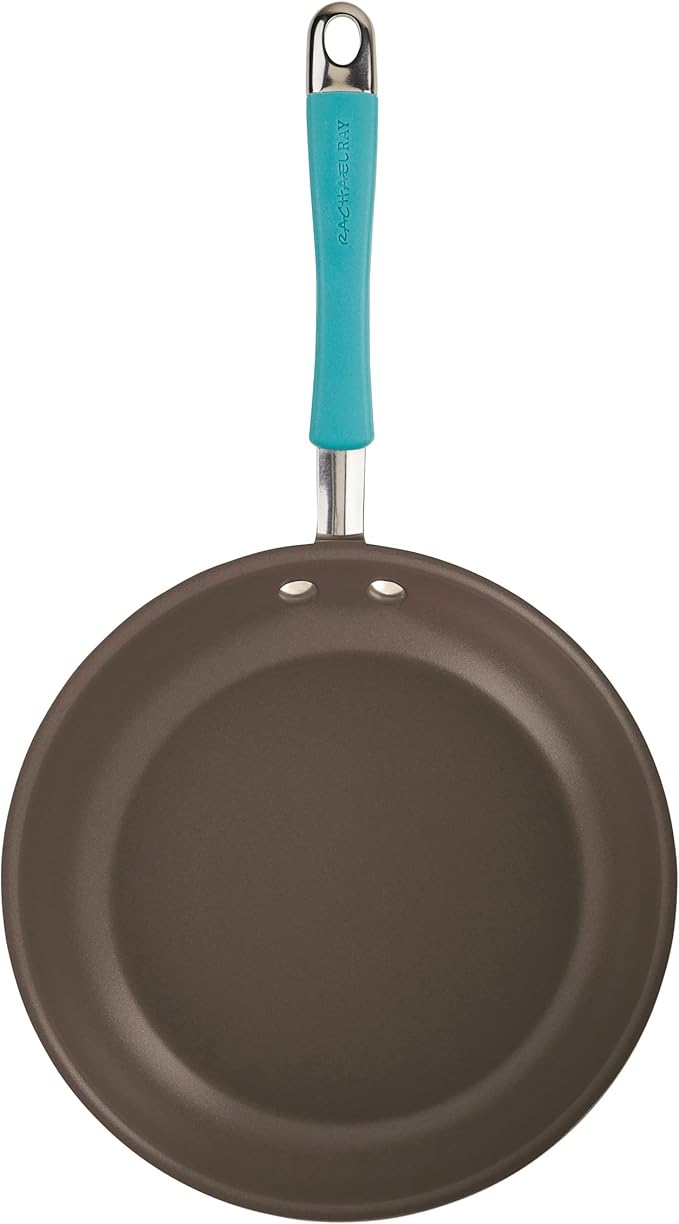 Rachael Ray Cucina Hard Anodized Nonstick Cookware Pots and Pans Set, 12 Piece, Gray with Blue Handles - Image 10