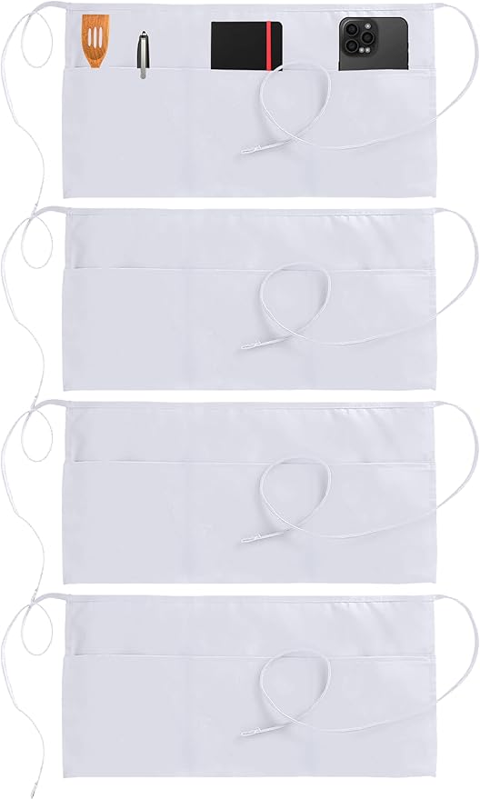 Utopia Wear 4 Pack Server Aprons with 3 Pockets, Waiter and Waitress Waist Aprons for Women with Pockets, Men Short Aprons by UTOPIAWEAR