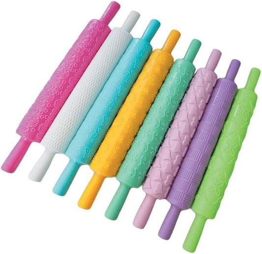 8pcs Colourful Cake Decorating Embossed Rolling Pins,Textured Non-Stick Designs and Patterned,Ideal for Fondant, Pie Crust,Cookie,Pastry,Icing,Clay,Dough