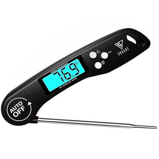 DOQAUS Digital Meat Thermometer, Instant Read Food Thermometer for Cooking with Backlit & Auto-Rotating Display, 4.6” Probe for Grilling, Baking, and Perfect BBQ - Black by DOQAUS