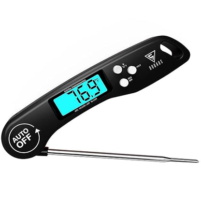 DOQAUS Digital Meat Thermometer, Instant Read Food Thermometer for Cooking with Backlit & Auto-Rotating Display, 4.6” Probe for Grilling, Baking, and Perfect BBQ - Black by DOQAUS