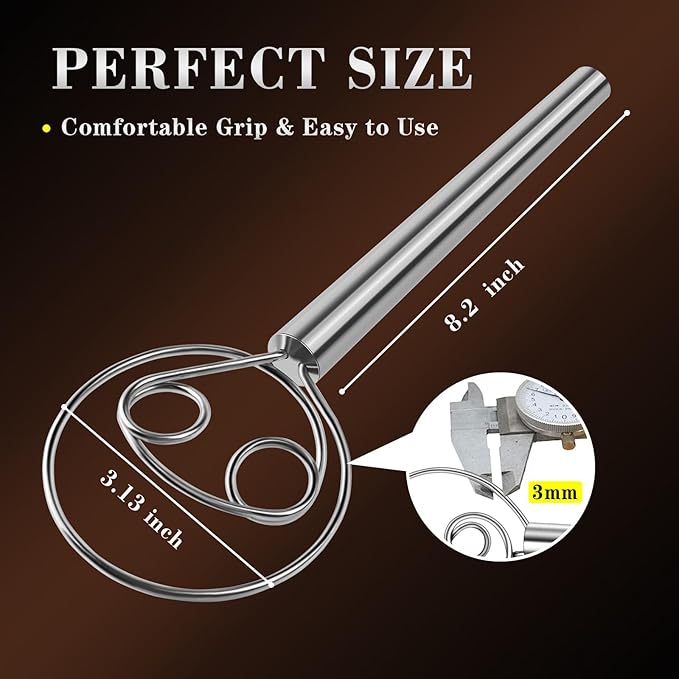 TEEVEA Danish Dough Whisk Stainless Steel for Sourdough Pizza and Bread Baking - Image 3