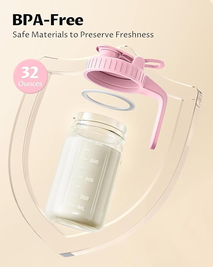 32oz Breast Milk Pitcher with Lid - Airtight Leakproof Glass Storage with Flip Cap & Pour Spout, Wide Mouth 1 Quart Breastmilk Storage Container Breastfeeding Essentials for Breastmilk, Formula, Milk - Image 2