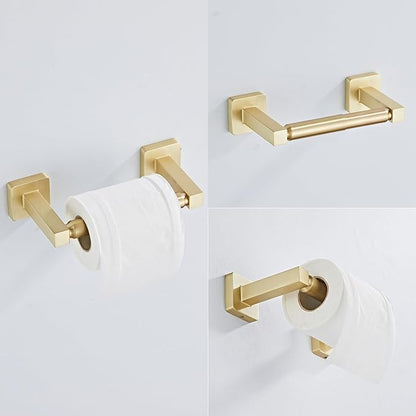 Brusehd Light Gold Bathroom Hardware Set 4 Pieces,Bathroom Accessories Set Stainless Steel Wall Mounted, Hand Towel Bar, Towel Ring, Robe Towel Hooks,Toilet Paper Holder,Towel Bar Set, 23.6 Inch… - Image 4