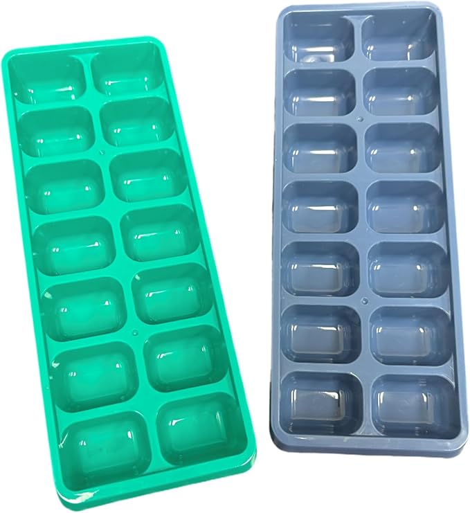 Reusable Flexible Easy Release White Ice Cube Tray, Durable Plastic Stackable Easy Twist 14 Cube Trays (3 Pack)