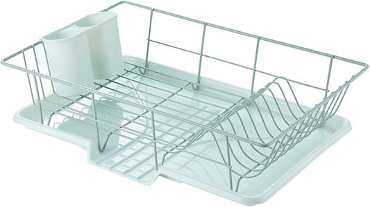 Sweet Home Collection Space-Saving 3-Piece Dish Drainer Rack Set: Efficient Kitchen Organizer for Quick Drying and Storage - Includes Cutlery Holder and Drainboard - Maximize Countertop Space, Mint by SweetHomeCollection