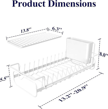 Kitsure Dish Drying Rack - Expandable Dish Rack for Kitchen Counter, Over Sink Or in Sink, Space-Saving Plates Dryer with Cutlery Holder & Drip Tray, 14.0"-20.9" L x 6.3" W x 8.0" H, White - Image 2