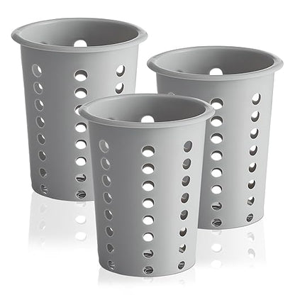 OCS Parts Perforated Utensil Drying Cups | Gray | Set of 3 | Plastic Flatware Holder Cylinders for Kitchen Counter Organization by OCSParts