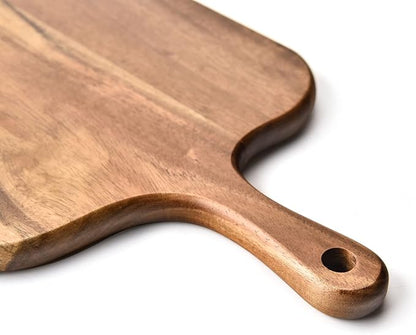 BILL.F Acacia Wood Cutting Board with Handle Wooden Charcuterie Board Paddle Cheese Board Serving Boards for Kitchen Meat, Pizza,Cheese, Bread, Vegetables &Fruits 15'' x 7.5'' x 0.6'' - Image 2