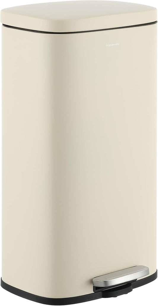 happimess HPM1011I Curtis 8-Gallon Step-Open Trash Can, Fingerprint Resistant, Modern, Minimalistic for Home, Kitchen, Laundry Room, Office, Bedroom, Bathroom, Limestone Beige by Happimess