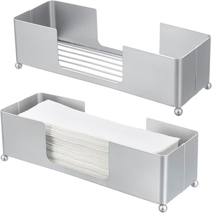 MyGift Modern Silver Tone Metal Countertop Folded Paper Towel Holders, Commercial and Guest Bathroom Sink or Vanity Table Disposable Napkin Storage Trays, Set of 2