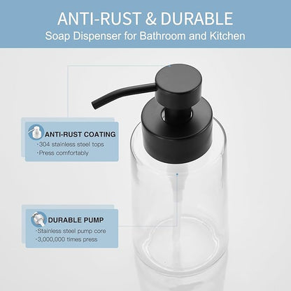 Soap Dispenser, Clear Glass Soap Dispenser with Rust Proof Pump, 16oz Liquid Soap Pump with Waterproof Labels, Dish & Hand Soap for Bathroom, Kitchen, Matte Black, Pack of 2 - Image 4