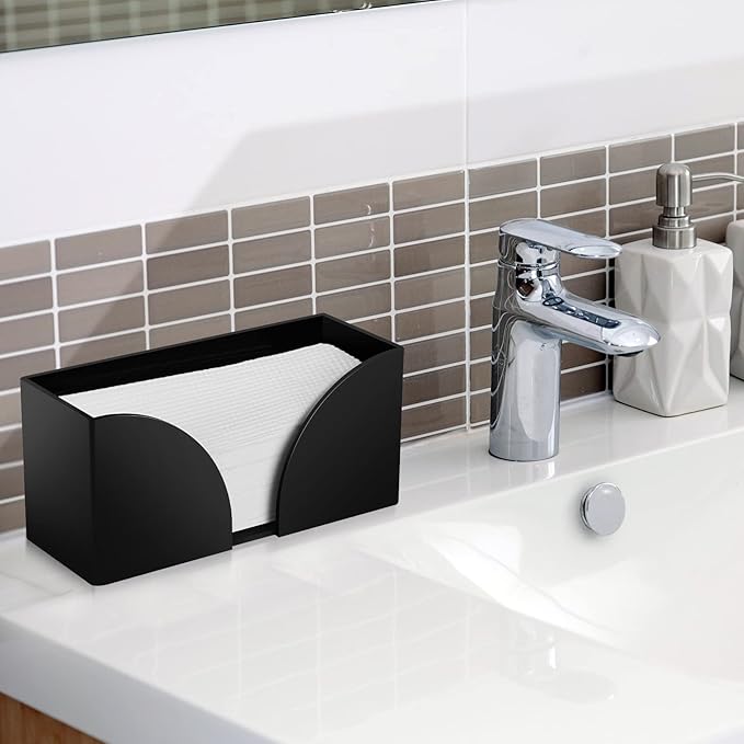 2Pack Paper Towel Dispenser Countertop, Black Acrylic Paper Towel Holder for Bathroom Folded Paper Towel Dispenser Clear Trifold Napkin Holder for Z-fold, C-fold, MultiFold Trifold - Home Kitchen