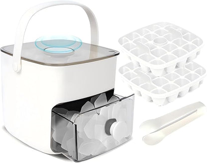 Ice Cube Tray with Lid & Bin Ice Maker Ice Trays for Freezer Ice Container- Reusable Ice Mold for Whiskey, Cocktail, Coffee, Beer Drinks with Ice Trays Ice Tongs (White)