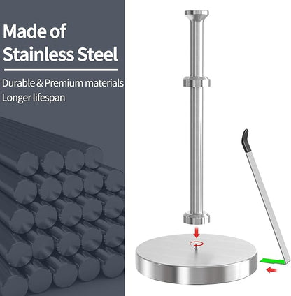Jesginboo Brushed Nickel Paper Towel Holder for Kitchen, Stainless Steel Tension Arm for One-Handed Tear, Countertop Paper Towel Holder for Bathroom