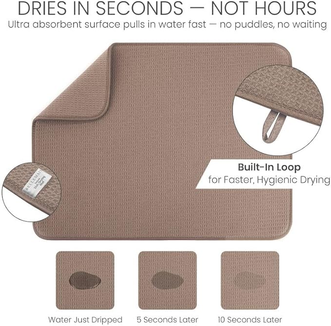 Bellemain XL Dish Mat 24" x 17" ( LARGEST MAT ) Microfiber Dish Drying Mat , Super absorbent ( Mocha ) - Image 5