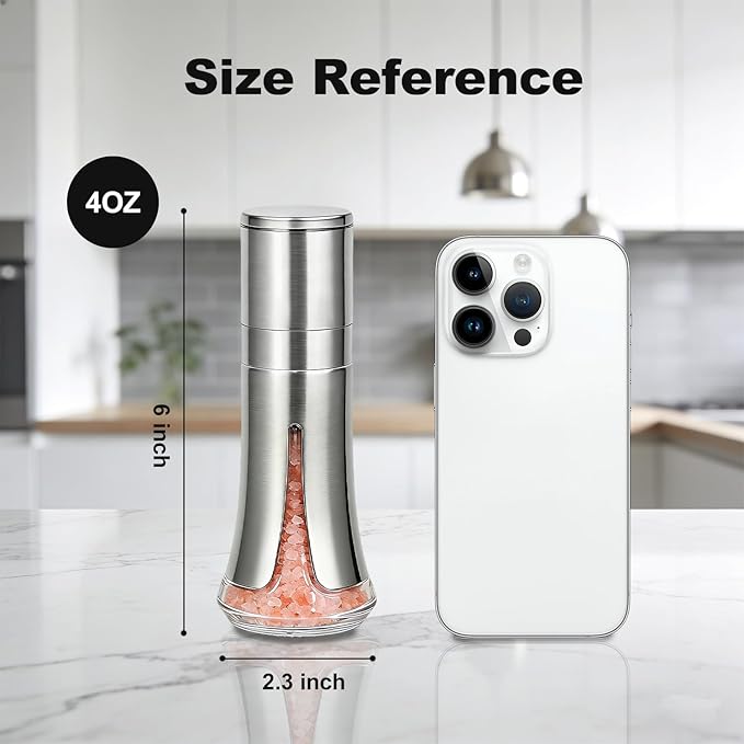 Aelga Salt and Pepper Grinder Set - Manual Pepper Mill with Adjustable Coarseness, Stainless Steel & Glass Salt Grinder Refillable for Kitchen & Dining Table - Image 2