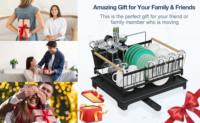 Dish Rack with Drainboard Large Capacity Anti-Rust Kitchen Counter Organizer with Cup, Utensil & Cutting Board Holders, Heavy Duty Dish Drying Rack for Dishes, Spoons and Forks