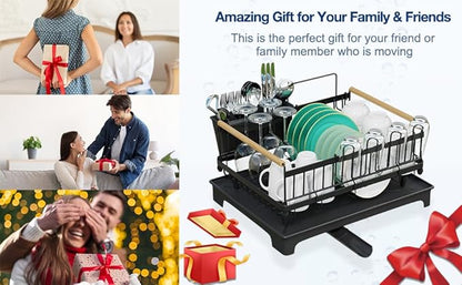 Dish Rack with Drainboard Large Capacity Anti-Rust Kitchen Counter Organizer with Cup, Utensil & Cutting Board Holders, Heavy Duty Dish Drying Rack for Dishes, Spoons and Forks