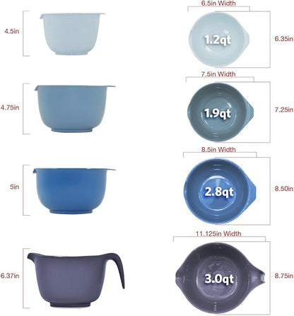 Glad Mixing Bowls with Pour Spout, Set of 4 - Nesting Plastic Bowls (1.2qt, 1.9qt, 2.8qt, and 3qt with Handle) - Non Slip Base, Dishwasher Safe Kitchen Cooking and Baking Supplies, Blue - Image 5