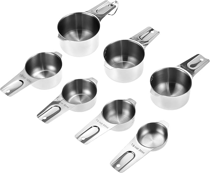 QWORK Stainless Steel Measuring Cups, Set of 7 Nesting Kitchen Tools for Cooking & Baking - Image 5