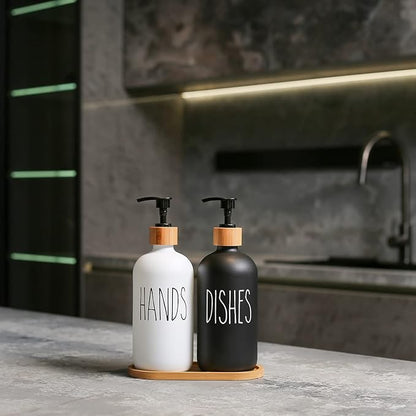 MOMEEMO Soap Dispenser Set, Contains Hand and Dish Soap Dispenser, Suitable for Kitchen Decor. (Black & White) - Image 3