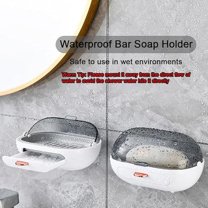 1Pc Shower Soap Dish Holder with Lid, Bar Soap Holder with Drain, Wall Mounted Soap Box Container for Shower, Bathroom, Bathtub, Kitchen Sink, Adhesive Included