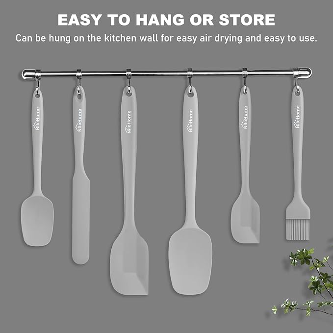 NileHome Silicone Spatula Set, 6 Pieces Food Grade Kitchen Utensils with Silicone Brush Heat Resistant Dishwasher Safe BPA-Free Rubber Spatula for Scraping, Baking, Cooking, Mixing-Grey - Image 5