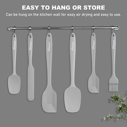 NileHome Silicone Spatula Set, 6 Pieces Food Grade Kitchen Utensils with Silicone Brush Heat Resistant Dishwasher Safe BPA-Free Rubber Spatula for Scraping, Baking, Cooking, Mixing-Grey - Image 5