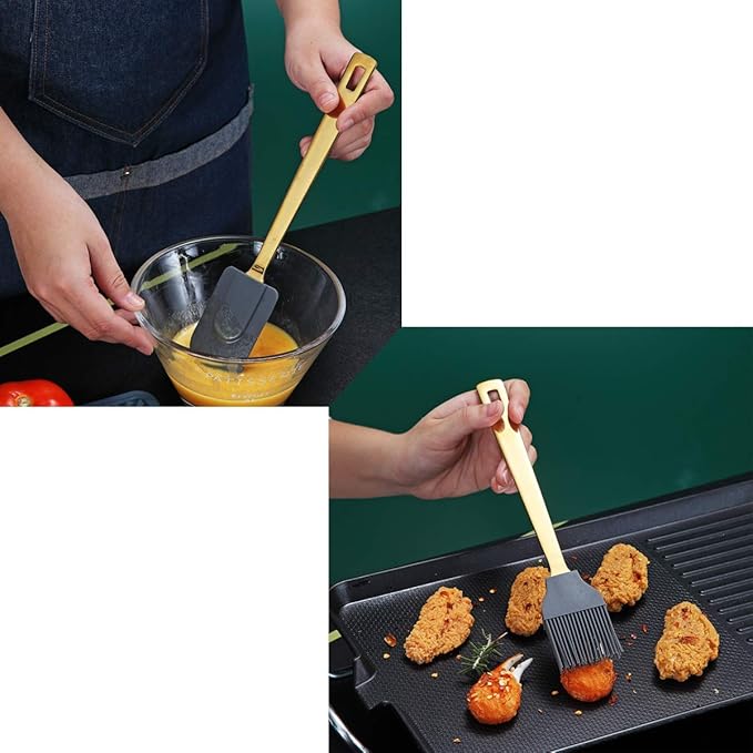Gold Cooking Spoons, Berglander 6 Pieces Spatula Set Stainless Steel, Metal Spatula, Serving Spoon, Kitchen Tools Set Non-Stick And Heat Resistant, Dishwasher Safe, Easy to Clean (6 Packs) - Image 7