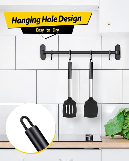 Pack of 2 Silicone Solid Turner, Non Stick Slotted Kitchen Spatulas, High Heat Resistant BPA Free Cooking Utensils, Ideal Cookware for Fish, Eggs, Pancakes(Black) - Image 6