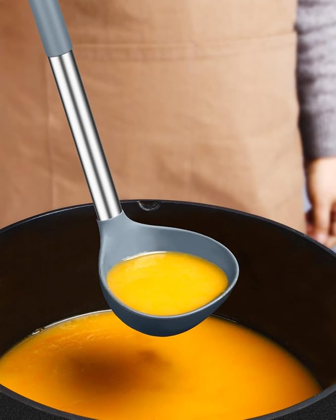Pack of 2 Ladle Spoon,Silicone Large Spoon for Soup,Non Stick Kitchen Utensils with High Heat Resistant,BPA Free Perfect Kitchen Tools for Cooking, Stirring,Serving Soups (GREY-BLUE) - Image 3