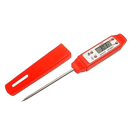 Meat Thermometer - Digital Food Thermometer for Cooking Kitchen - Automatic Calibration Pen Style Electronic Pocket Thermometer for Water Temperature, Barbecue (Red) by Ausenzup