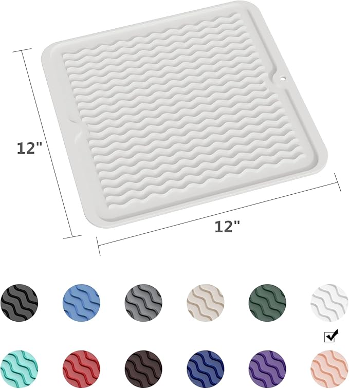 ZLR Silicone Dish Drying Mat 12" x 12" Square - Small Heat Resistant Trivet & Countertop Protector for Air Fryer, Coffee Maker - Waterproof Kitchen Drain Pad for Cups, Fruit (Milk White) - Image 6