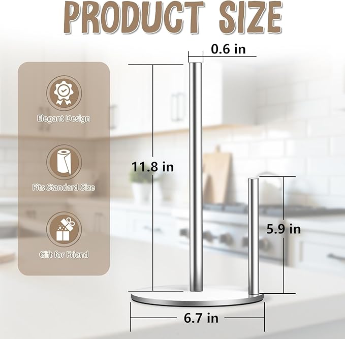 Paper Towel Holder Countertop, Premium Stainless Steel Silver Paper Towel Holder with Anti Slip & Waterproof, Freestanding Countertop Paper Towels Holder for Kitchen, Tabletop, Bathroom - Image 4