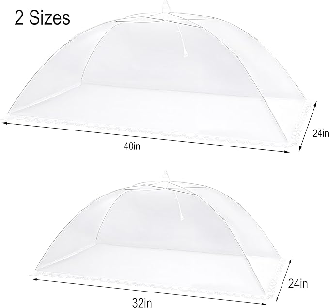 Extra Large Mesh Food Covers for Outside (2pcs*40 x 24 in & 2pcs*32 x 24 in) Collapsible and Reusable Food Tents Food Covers for Outdoors Picnic, BBQ, Camping, Party Supplies