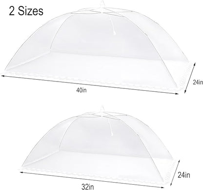 Extra Large Mesh Food Covers for Outside (2pcs*40 x 24 in & 2pcs*32 x 24 in) Collapsible and Reusable Food Tents Food Covers for Outdoors Picnic, BBQ, Camping, Party Supplies