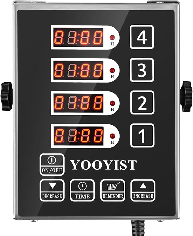 Precision Kitchen Timers for Cooking – 4 Channel Commercial Kitchen Timer Restaurant Kitchen Supplies – Stainless Steel Digital LED Chef Cooking Timer – Reminder Function, Loud Alarm, Grey by YOOYIST