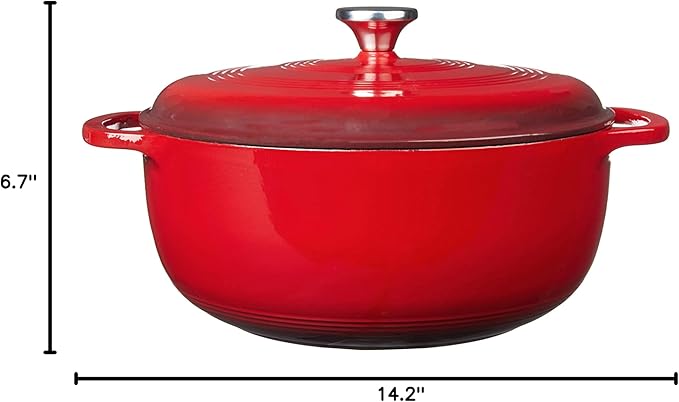 Lodge Essential Enamel Cast Iron Dutch Oven with Lid - Oven-Safe Enamel Cookware up to 500° F - Heat-Retaining Braising & Roasting Pot - Non-Toxic Cookware - 7.5 Quart, Island Spice Red - Image 6