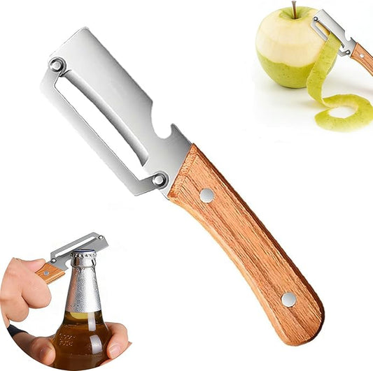 Multi-Functional Vegetable Peeler for Kitchen, Zero Snag Wooden Kitchen Tool, Thickened Wooden Handle Fruit Peeler with Woodens Handle and Bottle Opener, Kitchen Tool for Vegetables or Fruits (1 PCS)