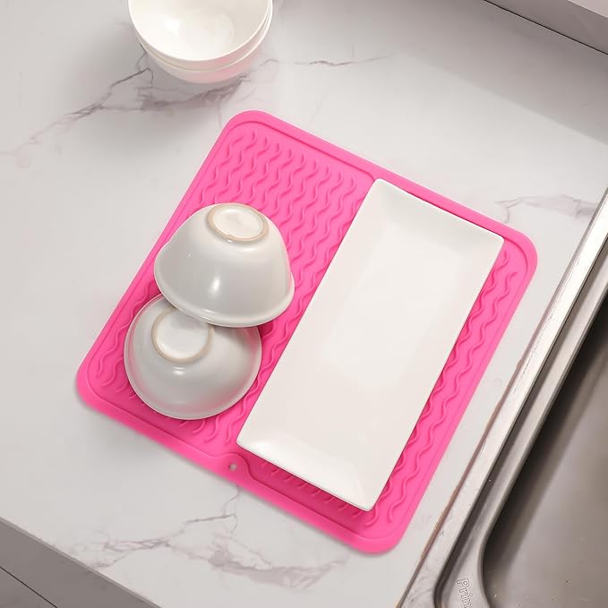 MicoYang Silicone Dish Drying Mat for Multiple Usage,Easy clean,Eco-friendly,Heat-resistant Silicone Mat for Kitchen Counter or Sink,Refrigerator or Drawer liner Rose M 12 inches x 12 inches - Image 8