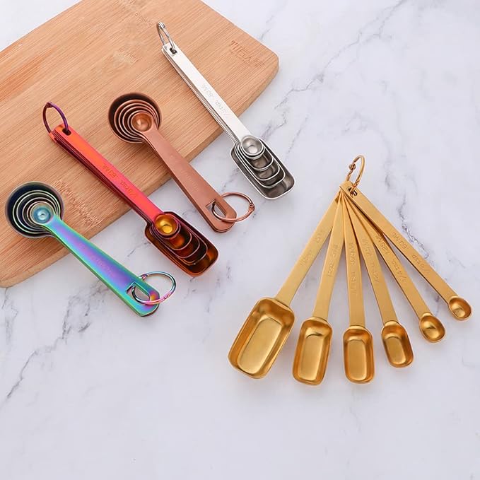 DOCBLACK 6PCS Measuring Spoons Set, Premium Heavy Duty Stainless Steel Metal Kitchen Measuring Tools Set, for Cooking Baking, for Dry or Liquid, Fits in Spice Jar - Rose Gold