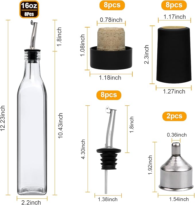 Salzesfalls 8 Pack 17oz Olive Oil Dispenser Bottle,Oil Dispenser for Kitchen, Cooking Oil Dispenser,Vinegar Cruet Bottle with Pourers - Image 2